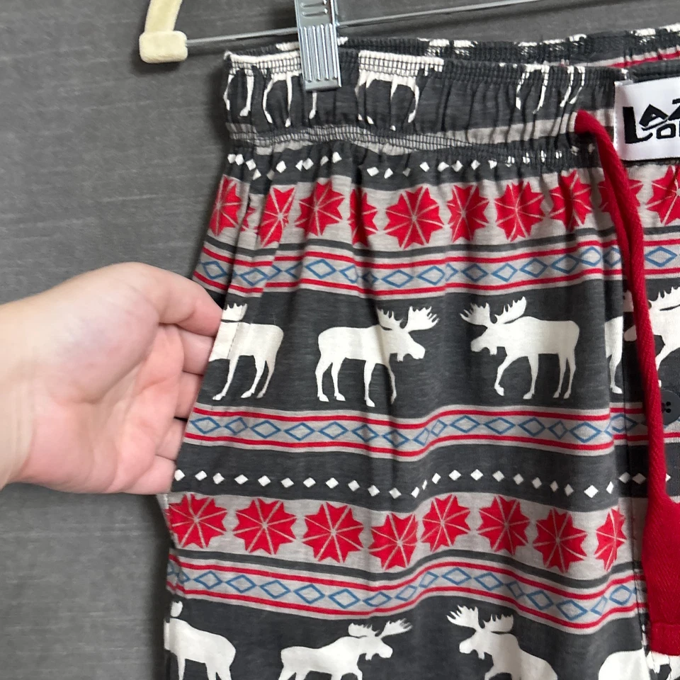 Lazy One M Red Gray Moose Holiday Christmas Family Pajamas PJs Sleep Fair Isle - Image 3 of 4