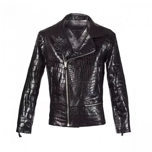 Herrenjacke schwarz Echtleder Krokodilprägung Biker Alligator Print Jacket - Bild 1 von 5