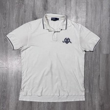 Polo Ralph Lauren Mens XL White Crest Logo Pique Polo Shirt Short Sleeve Tipped