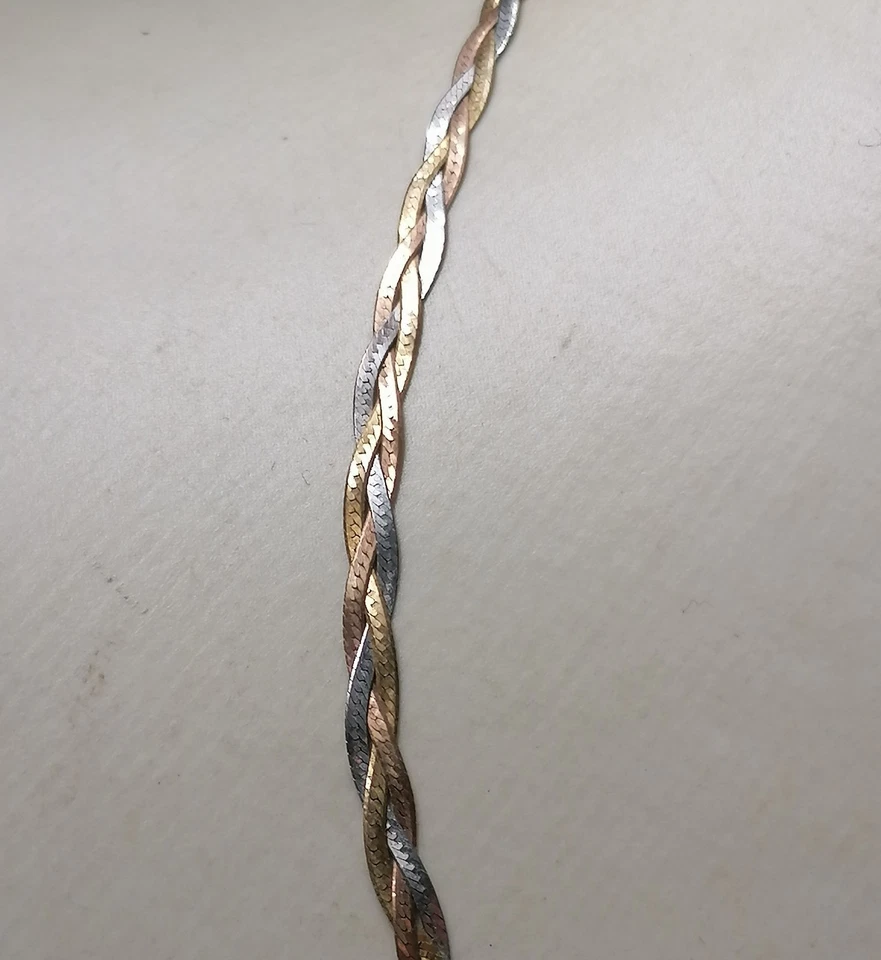 Collar Tricolor Oro 9ct 375 9k Trenzado Tejido Reino Unido Sello 16"" 3mm 2.89g  Foto 3 de 4