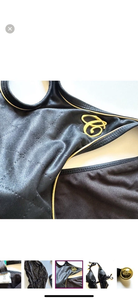 Vintage Print Campaign COOGI Monokini & Coverup in Black Quilt with Gold Logos S - Image 4 of 4