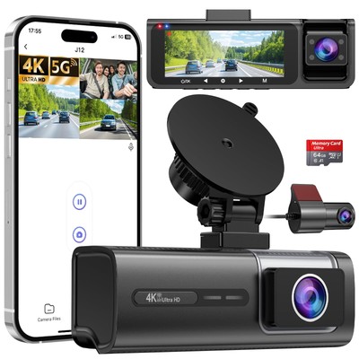 3 Channel 5G WiFi Dash Cam, 4K+1080P+1080P Dash Cam Front and Rear Inside wit...