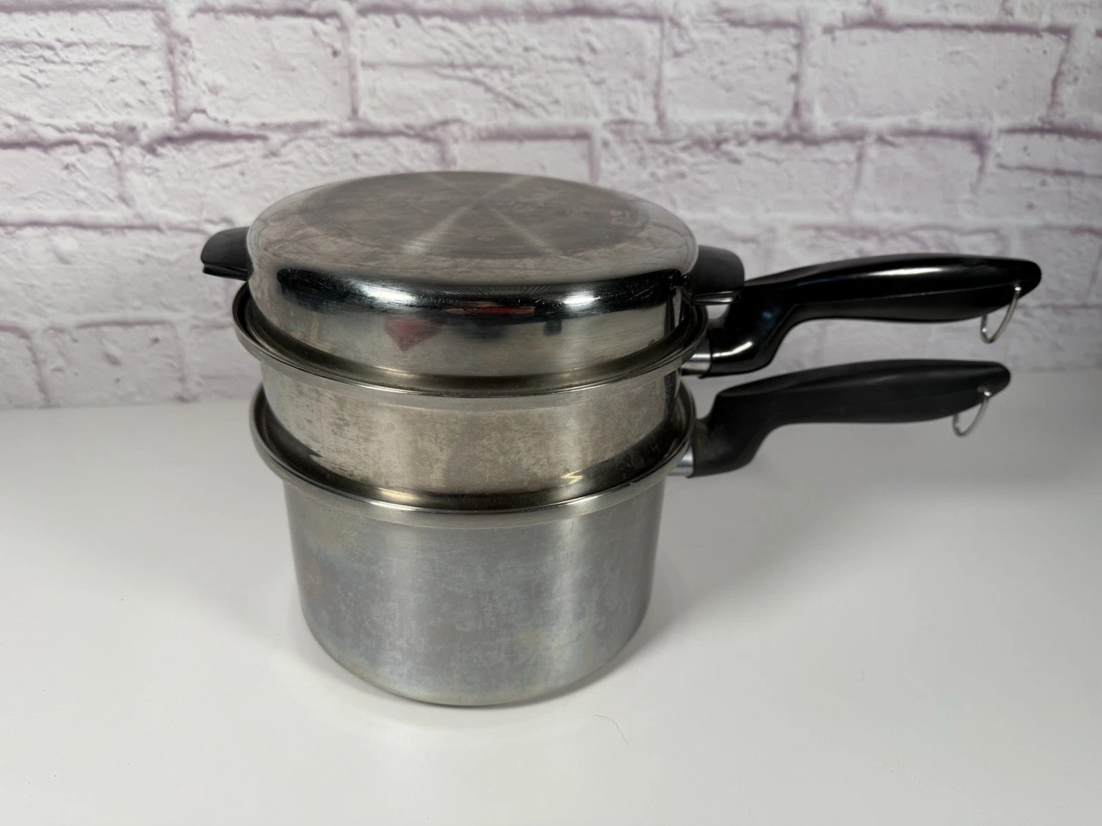 Vintage Deluxe Permanent Stainless Steel 1.5 qt Saucepan Double Boiler & Lid