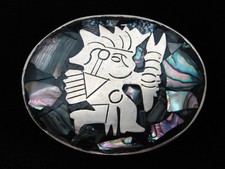 QG19148 VINTAGE 1970s  WARRIOR  ABALONE SOUTHWESTERN DESIGN ART BELT BUCKLE