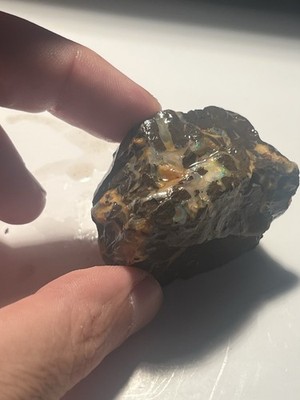 Australian Boulder Opal Rough Specimen 82g Matrix Bright Green Blue Color Flash