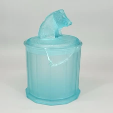 Tiffin Glass Company Wild Boar Tobacco Humidor Satin Glass Jar c1900 Vintage