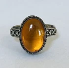 VINTAGE 950 STERLING SILVER OVAL AMBER FILIGREE RING SIZE 8