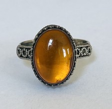 VINTAGE 950 STERLING SILVER OVAL AMBER FILIGREE RING SIZE 8