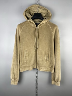Y2K Max Mara Weekend Velour Zip Hoodie Beige Vintage Trainingsjacke Damen S