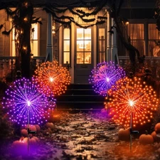4 Pcs Halloween Solar Lights Solar Firework Lights 180 LED 8 Modes Outdoor Wa...