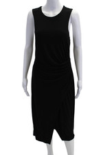 Polo Ralph Lauren Womens Textured Sleeveless Round Neck Ruched Dress Black Size