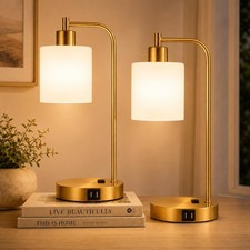 Set of 2 Industrial Touch Control Table Lamps with 2 USB Ports and AC Outlet ...