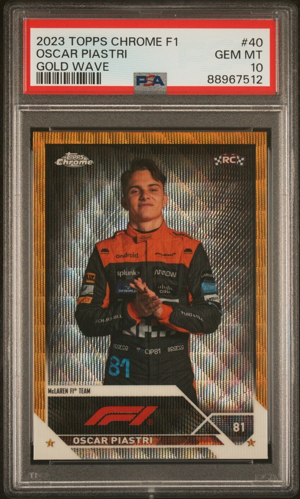 2023 TOPPS CHROME F1 GOLD WAVE REFRACTOR #40 OSCAR PIASTRI #/50 PSA 10 GEM MINT