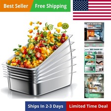Steam Table Hotel Pans 1/1 Full Size 4 Inch Deep 6 Pack, Stainless Steel Meta...