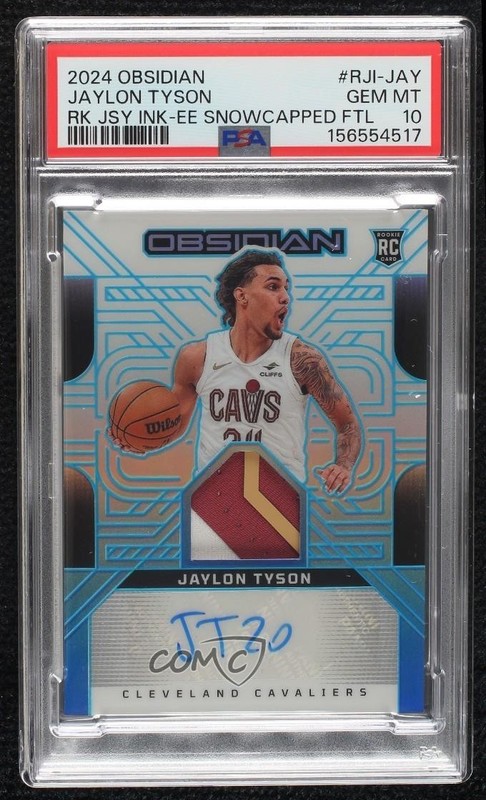 2024-25 Obsidian FOTL Electric Etch Snowcapped 6/27 Jaylon Tyson PSA 10 Auto RC