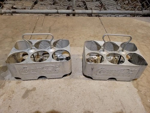 Vintage 1950s Coca-Cola Metal 6 Pack Bottle Carrier, Coke Caddy Aluminum Holder
