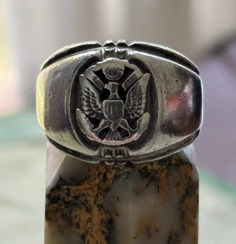 Vtg WW2 Sterling Silver Patriotic Eagle Signet Ring, DEE BEE, 11.65g