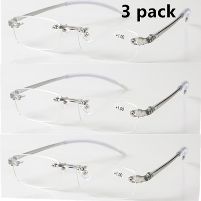 3 Pack Reading glasses Ultralight Elastic TR90 Rimless Reader +4.5 +5.0 +5.5 +6.