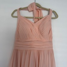 Azazie Summer Bridesmade Peach Halter Tie Maxi Chiffon Dress A14 Leg Slit Flowy