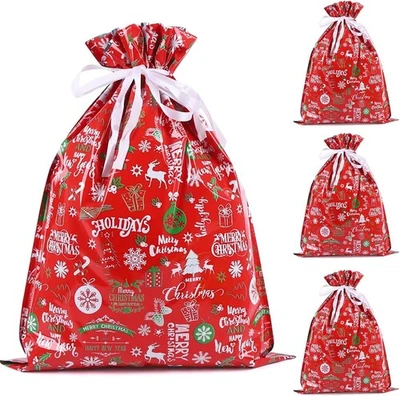ADQUATOR Christmas Bags - 4PCS Large Size 43 * 58 cm Xmas Gift Wrapping Bag, Drawstring
