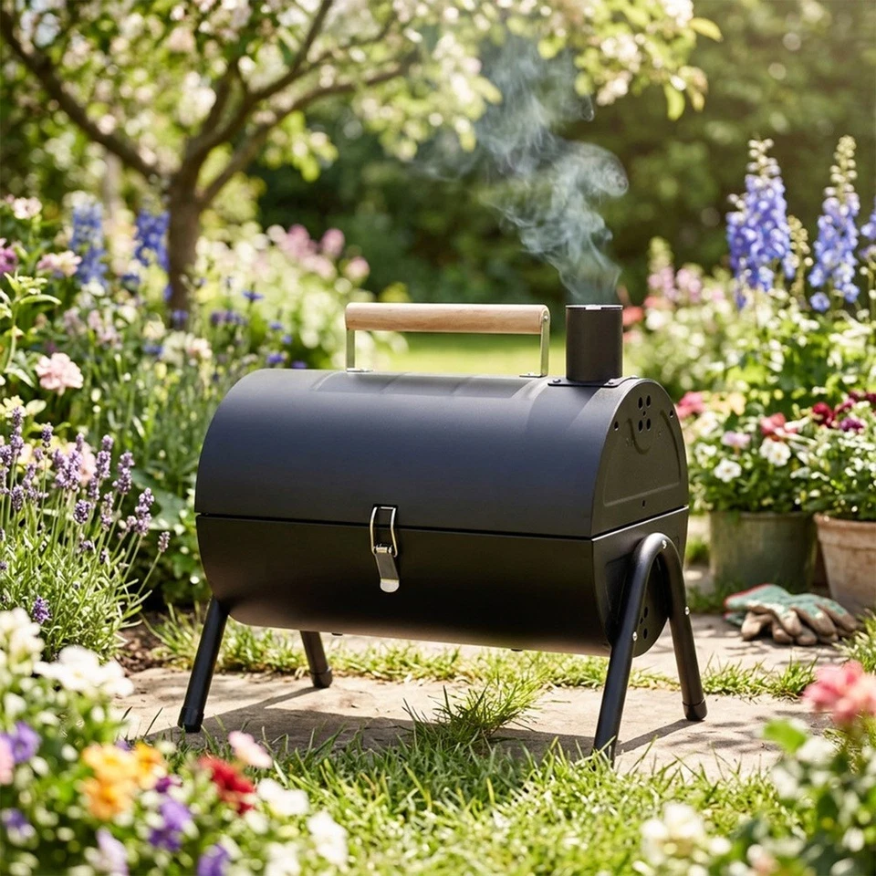 Barbecue Charbon Bois Double Pliable Portable Cheminée Gril Valise Camping Vilde - Photo 2/4