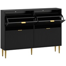 HOMCOM Four-Drawer Shoe Cabinet in White with Gold Accents