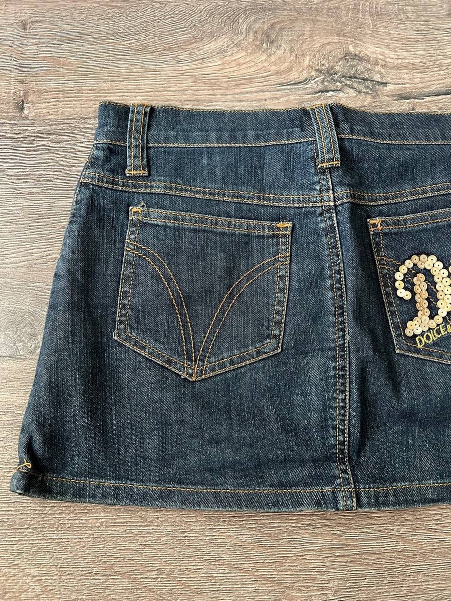 Vintage Dolce Gabbana 2000s D&G sequin large logo denim mini skirt