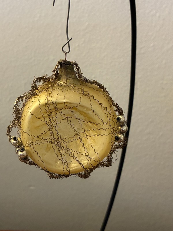 Antique/Vintage Gold Glass Wire Wrapped Christmas Ornament 1900s Germany