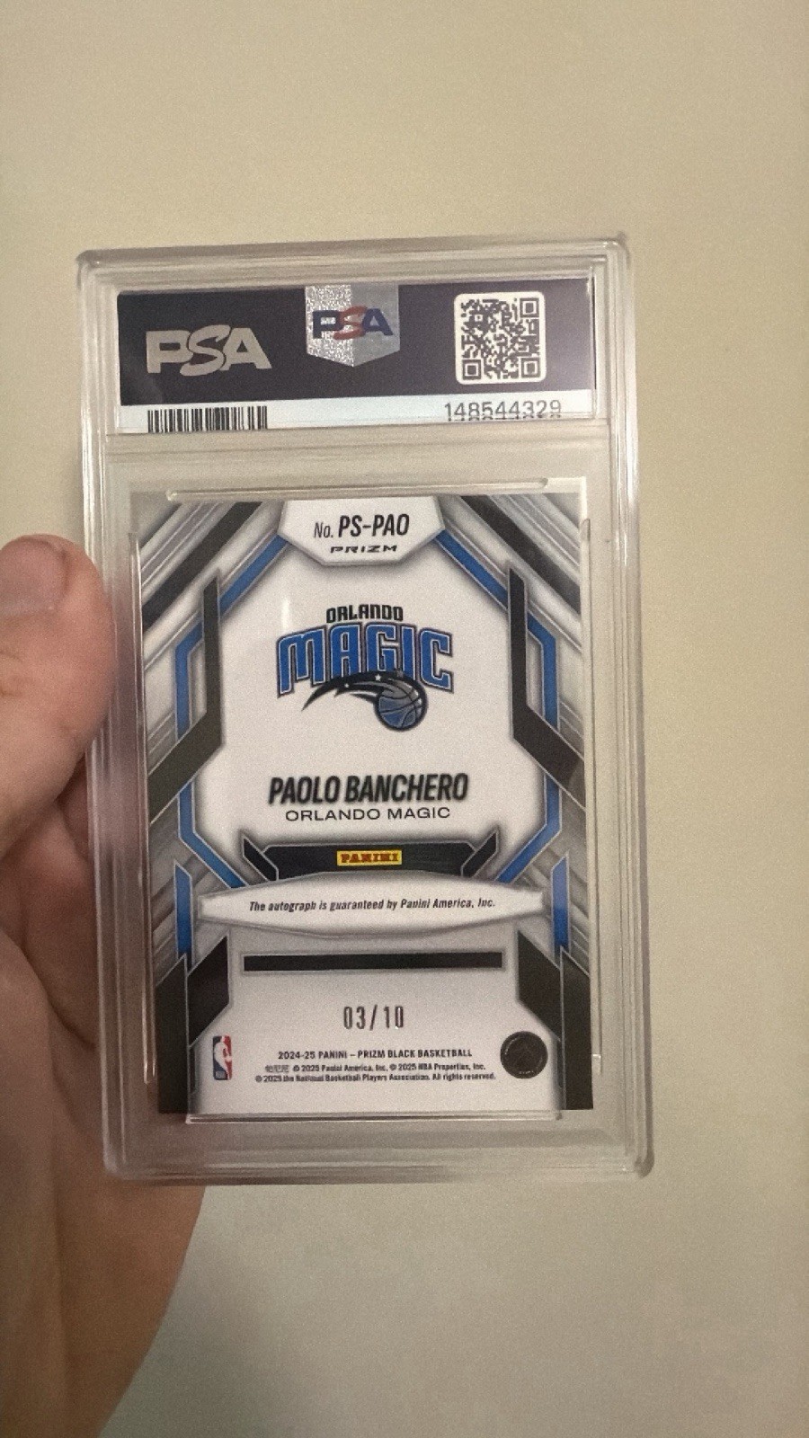 Panini Prizm Black Paolo Banchero Prolific Signatures Gold /10 Auto PSA 10 view 2