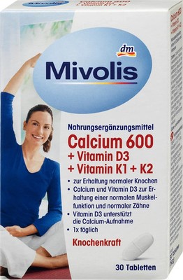 Mivolis Calcium 600 + Vitamin D3 + K1 + K2, für Knochenkraft, 30 St, 50 g, neu
