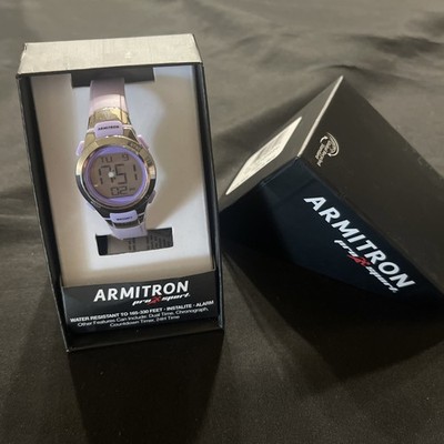 Armitron Sport Women's 45/7012PRSV Purple and Silver-Tone Digital Watch As Pics
