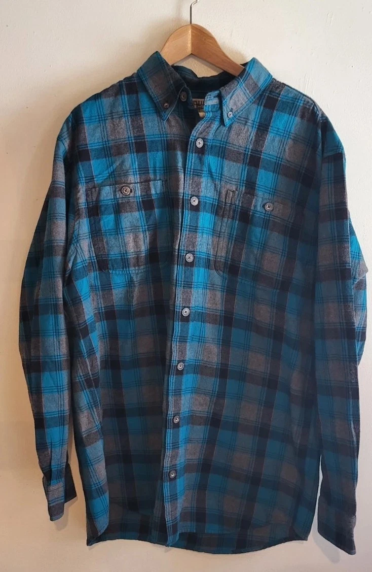 Duluth Trading Mens L/Tall 100 % Cotton Flannel Shirt Aqua Blue