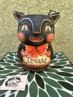 Johanna Parker BLACK CAT Smilin  Simon  Treats   Pail  RETIRED HTF Bethany Lowe