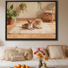 Oil Painting Dog Chihuahua Canvas Print Pomeranian Artwork Living Room Decor Art