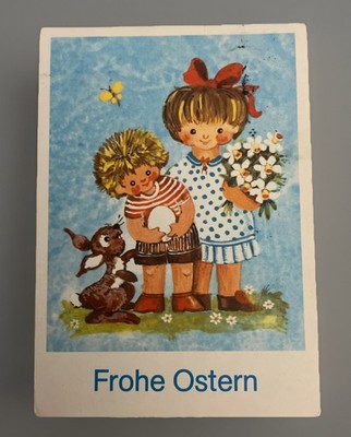 Künstler-AK Ostern DDR v. M. Lemme / Kinder  und einem Osterhasen