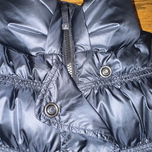 Prana Woman's XS Down Feather Puffer Vesr Full Zip Button Black Cozy Style READ - Picture 2 of 11