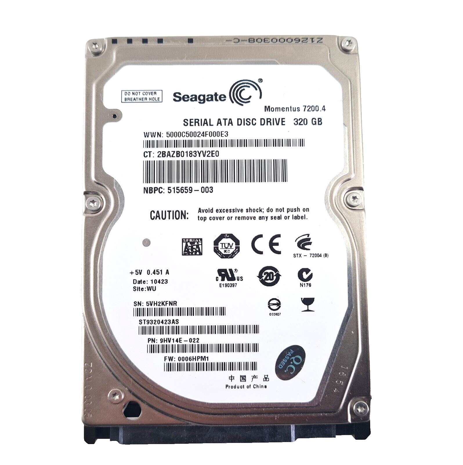 320GB SATA 2.5"" 9.5mm 7200RPM 3Gb/s HDD - ST9320423AS