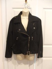 Nwt Forenza Black Denim Motorcycle Style Zip Up Jacket Size Small
