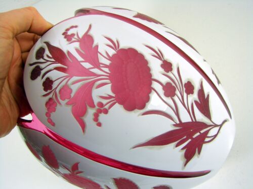 19th C Bohemian Overlay White on Ruby Cut Glass Lamp Shade - Picture 8 of 12