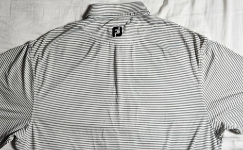 Footjoy Polo Shirt Men's Color Ivory With Black Striped Size Large Golf Shirt - Picture 5 of 17