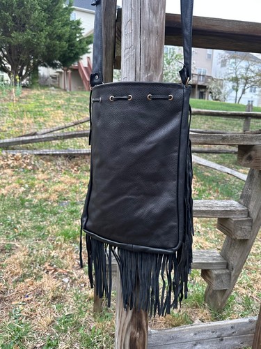 Fringe Tote Bag Cowhide Leather black Boho Bag Western style Crossbody Hobo bag - Picture 3 of 15