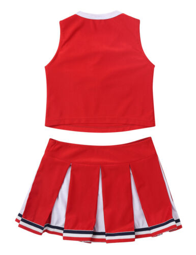 Niñas Cheer Leader Disfraz Uniforme de Animadora Vestido Top Corto Falda Plisada - Imagen 9 de 28