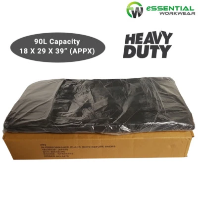 SAFETOUCH 200 X HEAVY DUTY Black Bin Bags Dustbin Rubbish Liners 90 Liter Refuse Sacks