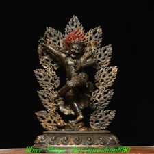 15.3''Old Tibetan Bronze Gilt Buddhism Yamantaka Yama Dharmaraja Buddha Statue