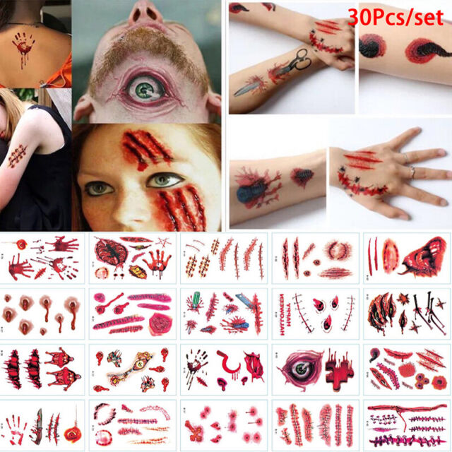 30sheets Halloween Temporary Tattoos Vampire Blood Scar Tattoo Sticker Cospl-SO