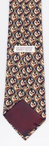 The Men's Shop at Bonwit Teller Neck Tie Brown Blue Red Floral 100% Silk WPL2555 - Picture 3 of 3