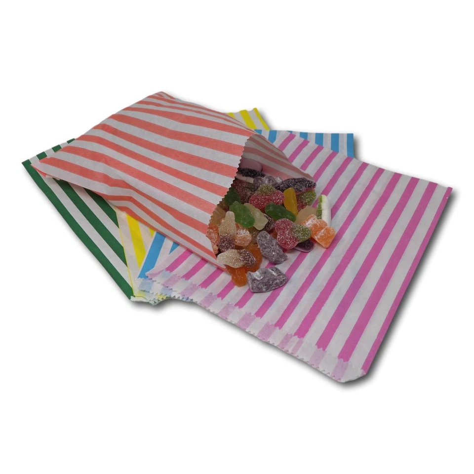EPOSGEAR 7" x 9" Coloured Candy Stripe Paper Sweet Buffet Gift Shop Kraft Party Bags