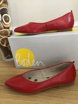 Designer Boden Red Lizard Leather ‘Julia’ Flat Pumps RRP £95  Ex Con UK
