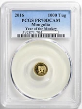 2016  MONGOLIA PCGS PR70DCAM GOLD 1000 TUG COIN YEAR OF MONKEY