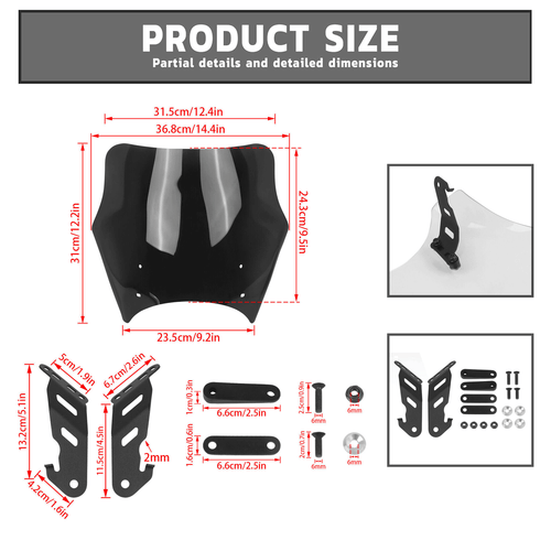 Windshield Windscreen W/ Bracket Fit For Kawasaki ELIMINATOR 400/450 500 2023+ - Picture 9 of 9